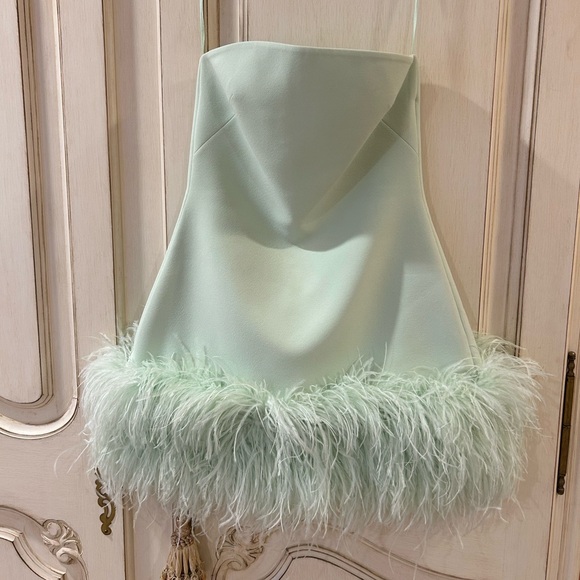 SAFIYAA Rowan strapless feather-trimmed crepe mini dress worn once - Picture 5 of 8